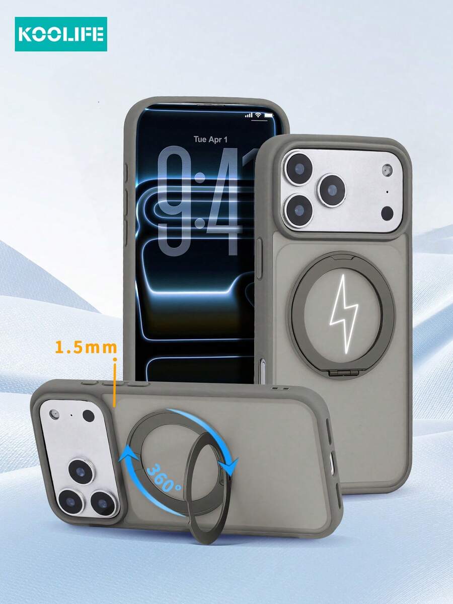 Koolife 1 Ốp lưng xoay điện thoại Apple 17Pro có đế từ tính xoay 360°, khung màu tương phản, hoàn thiện mờ, thiết kế cao cấp tối giản, bảo vệ toàn thân khi rơi, tương thích với Apple 17ProMax/17/17Pro/17Air/14/14Pro/14ProMax/13/13Pro/13ProMax/15/15Pro/15ProMax/16/16Pro/16ProMax/16e - Xám - Xem 1