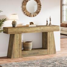 LITTLE TREE Console Table For Living Room, 63" Farmhouse Sofa Table With Storage For Entryway & Hallway, Narrow Long Rustic Design Behind Couch, Oak Finish Versatile Storage Solution - màu nâu - Xem 10