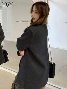 Y6Y 2025新款复古人字纹双排扣羊毛夹克，宽松休闲优雅女士西装外套，秋季款