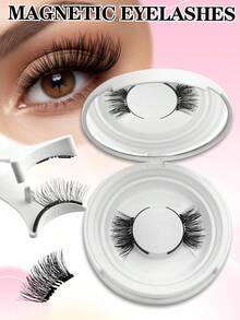 Waloshow زوج جديد من رموش مغناطيسية خمسة سبعة، مناسبة الحجم، مع ملصقات لاصقة، قابلة لإعادة الاستخدام، بدون حاجة لصمغ، تخلق مظهر طبيعي للعين القطة بدون آيلاينر - رموش طبيعية - مشاهدة 27