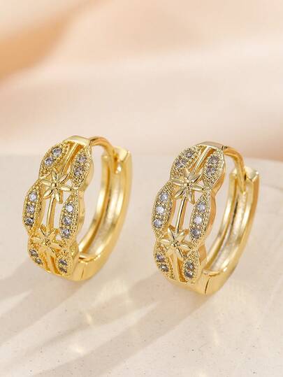 1对时尚女士首饰，镀铜微镶钻石耳环，低过敏性耳钉，女士佩戴