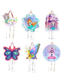 美人鱼独角兽公主城堡主题生日派对拉绳卡通皮纳塔，创意趣味糖果粉碎玩具皮纳塔