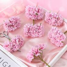 1束（6支）人造康乃馨花束，迷你字母DIY花环材料，糖果盒配件，家居婚礼装饰，新娘腕花，头饰，新年装饰，生日派对蛋糕用品 - 粉色 - 查看 8