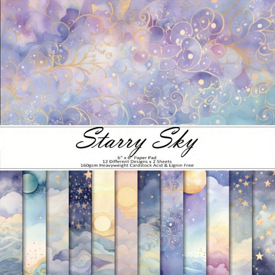 12/24/36pcs Starry Sky Scrapbooking Paper Pad - 6x6 Inch High Quality Cardstock With Artistic Craft Patterns, Suitable For Card Making, DIY Decor Backgrounds, Fantasy Themed Designs, And Endless Creative Possibilities. - Multicolor - View 1