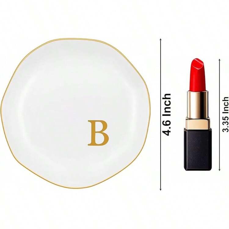 Bandeja de joyería de cerámica, plato de anillo inicial personalizado, elegante bandeja de baratija para anillos, aretes, pulseras, collares, soporte de joyería decorativo blanco para mujer - Letra B - Añade 3