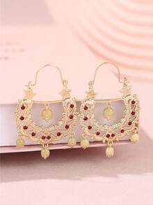 1 Pair Moroccan Style Hollow Hedgehog Metal Pendant Earrings With Rhinestones, Semicircle Pendant Earrings For Middle Eastern Wedding, Party, Festival Valentine's Day Accessories - Earrings - View 14