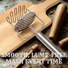 1 pieza Prensa de patatas de doble capa de acero inoxidable, machacador de alimentos, prensa de patatas hecha a mano, herramienta de cocina apta para lavavajillas - Multicolor - Ver 6