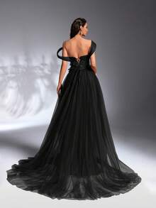 IBTRLY Nuevo vestido de noche formal de lujo con lentejuelas, bordados, encaje y parches de malla con cola, adecuado para fiestas, bodas, aniversarios, cumpleaños, alfombra roja, Año Nuevo, Día de San Valentín