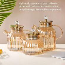 1 pieza Olla de agua fría de vidrio borosilicato de alta calidad, tetera resistente al calor para uso doméstico con colador, olla de agua fría de lujo con rayas verticales doradas y gran capacidad, juego de tazas de vidrio con diseño dorado para el hogar, juego de tetera con taza con asa para un lujoso salón, olla de agua fría de borosilicato de alta calidad, gran promoción de fin de año con precio con descuento, adecuado para regalos y suministros para el hogar/hotel - Multicolor - Ver 2