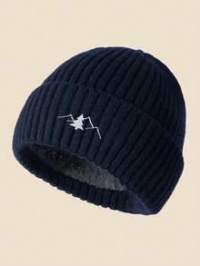 1pc Mountain & Tree Embroidered Knit Beanie Hat, Warm Thermal Lined, Windproof, Soft & Comfortable, Simple & Fashionable, Essential Winter Hat Men Women Clothing Winter - A - View 6