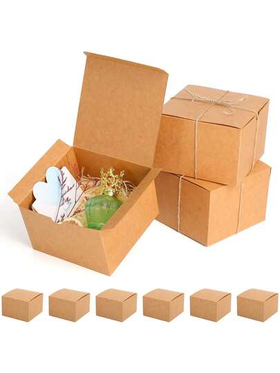 7.87x7.87x4 英寸棕色带盖礼盒，易于组装的牛皮纸盒，适用于伴娘邀请函、手工纸杯蛋糕盒，是礼品包装/派对装饰的理想之选。