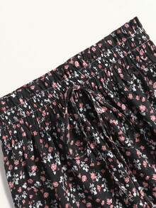 Falda maxi de cintura alta con volantes y estampado floral negro tipo ditsy, falda de verano bohemia y fluida para vacaciones - Negro - Ver 10