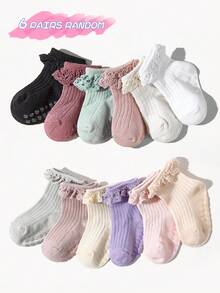 1/6/12双装婴儿/女童防滑圆点短袜，可爱蕾丝边短袜，柔软透气亲肤地板袜，适合生日派对、学校、旅行、户外运动、儿童游乐场等场合，颜色和款式随机。 - 彩色 - 查看 15