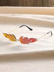 1件装女士个性化火焰图案粉色无框时尚Y2K眼镜，适合派对、旅行、服装配饰 - 1pc 紅水銀 - 查看 4