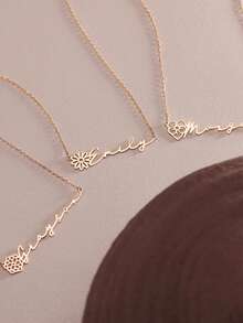 1pc Birthstone Flower DIY Engraved Necklace Pendant, Romantic Flower Bracelet, Customizable Name, Minimalist Daily Style, Keychain, Includes Gift Box, Suitable For Valentine's Day, Birthday, Mother's Day, Everyday Gift - Style 1 - View 10