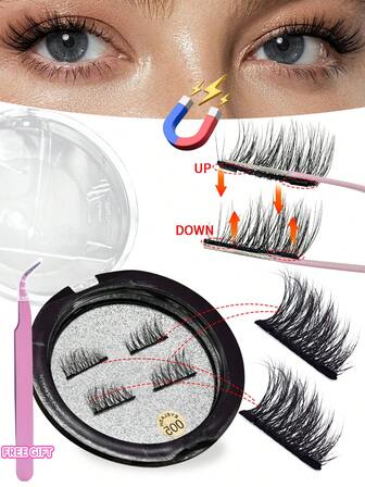Magnetic Half False Eyelashes 1 Box 1 Pair Lashes With Tweezers Natural Looking Reusable And Comfortable, Fox Lashes Equipped With Magnetic Lashes, Easy To Wear Perfect For Daily