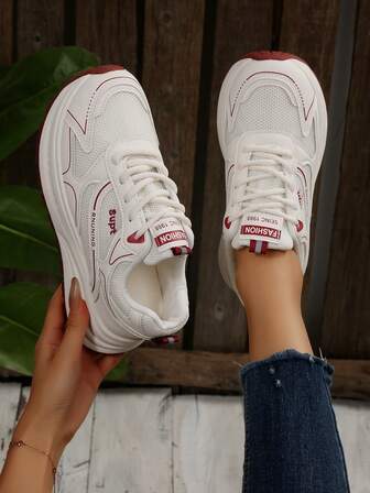 Women's New Chunky Sneakers, Fashion Versatile Lace-Up Patchwork Platform Casual Sports Shoes