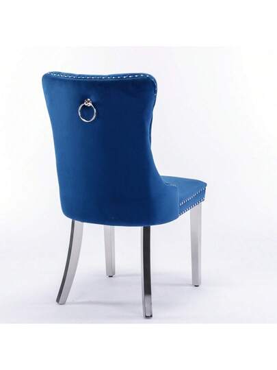 Furniture, Nikki Moderne Collection, High End Upholstered Solid Wood Contemporary Dining Stoel Chrome Stainless Steel Legs Nail Ornament, Set Of 2, Grijs Chrome, DE1701GY view 5