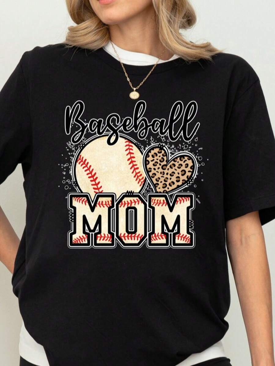 Cute Baseball Mom Shirt, Gift For Baseball Mama, Retro Baseballer Comfort Colots Tshirt, T-Ball Mom, Take Me Out To The Ballgame, T-Ball Tee, 100% Cotton Womens Oversized Printed Graphic T-Shirts Women Casual Round Neck Short Sleeve Tee 1pcs Fashion Shirt, Halloween Gift, Xmas Gift - 黑色009 - 查看 1