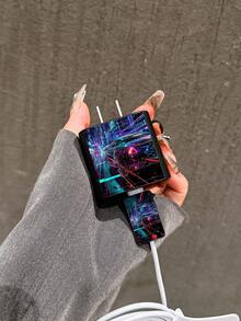 4 Stücke/Set Futuristisches Sportwagen Design Ladegerät Adapter Schutzcase & Kabel Organizer Set - 20W/18W Ladegerät Adapter, Adapter Kopfabdeckung, kompatibel mit iPhone 11/12/13/14/15/16/13 Pro Max/16 Pro Max/17 Pro Max - Schwarz - Übersicht 4