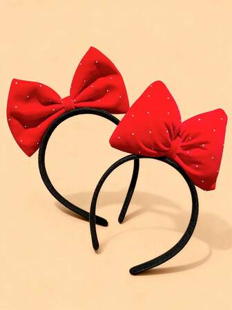 1pc Girls' Red Bow Headband, Elegant, Fashionable, Sweet For School, Everyday Wear, Suitable For All Seasons, Hair Band, Hair Tie, Hair Accessory
