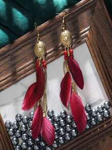 Bông tai tua rua lông vũ kiểu retro, bông tai dài phong cách Bohemian dành cho nữ. - lông vũ - Xem 17