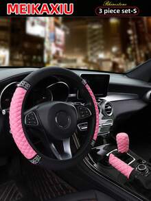 MEIKAXIU PU Leather Embroidered Rhinestone Bling Bling Car Accessories Interior Multi-Piece Set, Including Steering Wheel Cover, Handbrake Cover, Gear Shift Cover, Headrest Pad, Armrest Pad, Cup Holder, Shoulder Pad, Car Decor Set For Women - Leather Diamond - View 47