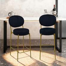 MoolSun 29 Inch Bar Stool Set - Counter Height Stool, Velvet Counter Stool, High Stool With Backrest And Metal Legs, Medieval Modern Bar Chair For Kitchen Island, Dining Room Chair - 黑色 - 查看 3