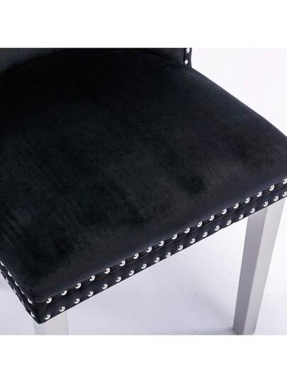 Furniture, Nikki Moderne Collection, High End Upholstered Solid Wood Contemporary Dining Stoel Chrome Stainless Steel Legs Nail Ornament, Set Of 2, Grijs Chrome, DE1701GY view 11