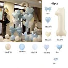 Cream White Party Balloons Set, Suitable For Holidays, Birthdays, Etc. Includes Heart-Shaped Macaron Blue, Heart-Shaped Macaron Yellow, And Cream White Balloons. - White - View 2