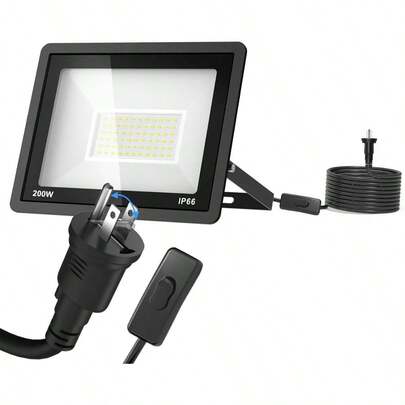 投光器 屋外 200w【独立スイッチ搭載 3ピン/2ピンプラグ切替可能】led投光器 屋外用 6500K昼光色 25000LM 高輝度 防水 照明 作業灯 耐熱/耐寒 120°広角照射 省エネ 長寿命6万時間 駐車場 ガーデン 倉庫 工場 グラウンド プール対応
