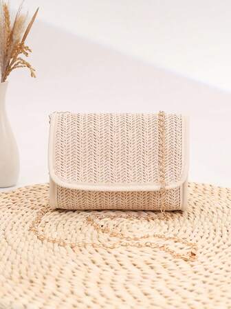 Geantă de umăr pătrată cu curea de lanț pentru femei, țesută colorată, mini