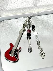 1个手工吉他音符串珠钥匙扣，简约少女风ins风手机挂饰，可爱配饰，适合女性日常使用 - 紅色 - 查看 3