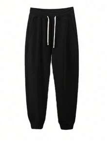 Men's Slim Fit Jogger Sweatpants With Pockets And Cuffs, Unisex, On - Black - View 2