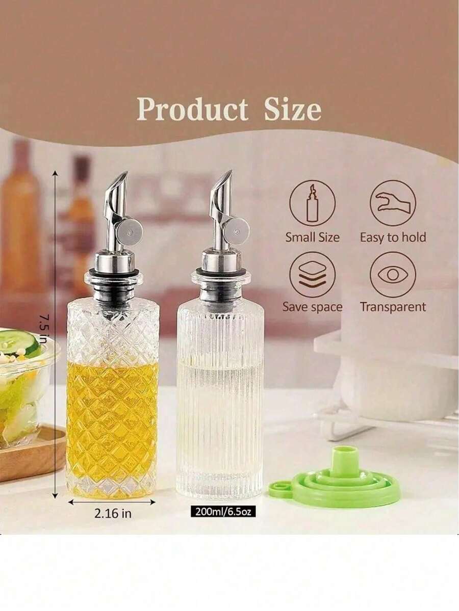 200ml Small Glass Oil Dispenser Bottle With Stainless Steel Pour Spout - Easy To Hold, Space-Saving Transparent Kitchen Vinegar Sauce Container