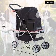 Pet Stroller Cat Dog Cage Stroller Travel Folding Carrier,