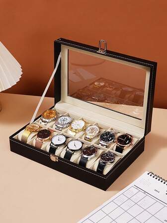 12格PU皮革手表收纳包 - 防尘、便携、高端设计 - 男女皆宜 - 情人节、母亲节、父亲节的理想礼物