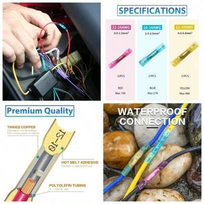 Heat Shrink Butt Connectors Kit - Waterproof Electrical Wire Splice Crimp Terminals Automotive, Marine, Wiring 130Pcs