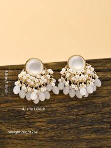 Elegant Opal Faux Pearl Tassel Earrings, Handmade Beaded Pendant Jewelry In Bohemian Style, Suitable For Women's Daily, Festival, Wedding, Party And Other Occasions