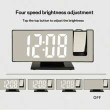 Projection Alarm Clock, Digital Clock With 180 ° Rotatable Projector, 3-Level Brightness Dimmer, Transparent LED Display Screen, USB Charging, Progressive Volume, Snooze, 12/24 Hours, Suitable For Bedrooms - 黑色 - 查看 3