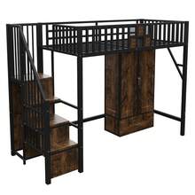 Metal Loft Bed 90 X 200 Cm With An Original Wooden And Metal Mesh Balustrade Design, Including A Large Wardrobe, Drawers And A Storage Ladder, Black - Black - View 6