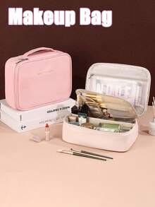 1pc Multi-Functional Travel Makeup Bag, Cosmetic Storage Bag, Bathroom Toiletry Bag, Makeup Brush Holder, Large Capacity Cosmetic Storage Bag, Waterproof Storage Bag, Convenient Travel Handbag, For Skincare, Makeup, Makeup Brushes, Powder, Lipstick, Suitable For Beach, School, Bathroom, Holidays, Valentine's Day Gift, Christmas, Mother's Day, Suitable For Mothers, Family, Friends, Summer Essential