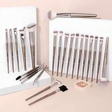 Brochas de Maquillaje Kit 23 Piezas Profesional Sintéticos de Calidad Set de Brochas para Maquillaje Rubor Brochas Maquillaje Sombras de Brochas para Ojos&Facial(Champagne)(café marrón) - Multicolor - Ver 6