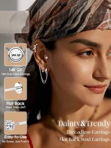 17Pcs 16G/18G/20G Threadless Flat Back Earrings 316L Surgical Steel Cartilage Earring Stacks Flatback Push In Nose Rings Studs Hypoallergenic Tragus Helix Conch Labret Medusa Piercing Jewelry - Style2-Silver - 查看 2