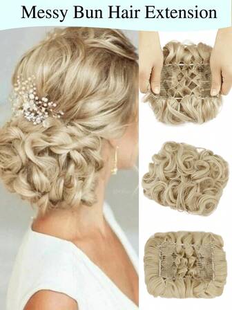 Moño desordenado y rizado, pieza de cabello para moño desordenado, scrunchies sintéticos para moño desordenado, extensión de moño desordenado con peine de cabello elástico de fácil estiramiento, extensión de moño desordenado y rizado corto