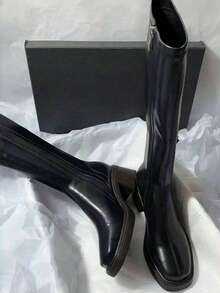New Autumn/Winter Brown Over-The-Knee Chunky Heel Slim Boots, Classic Black Mid-Calf Riding Boots, Fashion Tall Boots For Women,Party,New Autumn/Winter Brown Over-The-Knee Chunky Heel Slim Boots, Classic Black Mid-Calf Riding Boots, Fashion Tall Boots For Women,Party - màu đen - Xem 2