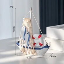 1件航海贝壳裂纹帆船装饰品，创意木制帆船模型摆件，工艺装饰船，装饰配件，桌面摆件，卧室、书房、客厅家居装饰，节日礼物 - 彩色 - 查看 10
