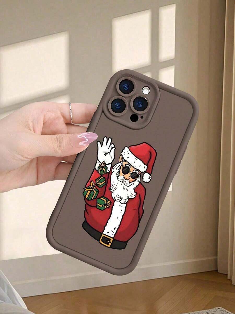 Funda navideña para phone 17 Pro Max con estampado de Papá Noel (compatible con las series 11, 16, 15, 14, 13, 12 y 11). Diseño festivo. Funda protectora de silicona suave a prueba de golpes. Para mujeres y niñas. - Café integral - Ver 1