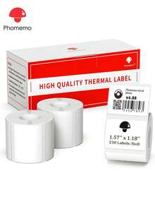 Phomemo 3 Pieces Thermal Label Paper Roll, Square Labels, Regular Label Size, Multipurpose Labels, Self-Adhesive Thermal Printing Paper, Perfect For Clothing Labels, Price Tags, Category Labels, Package Stickers, Shipping Labels, Product Labels, Ingredient Labels, Gift Tags, Document Labels, - trắng - Xem 1
