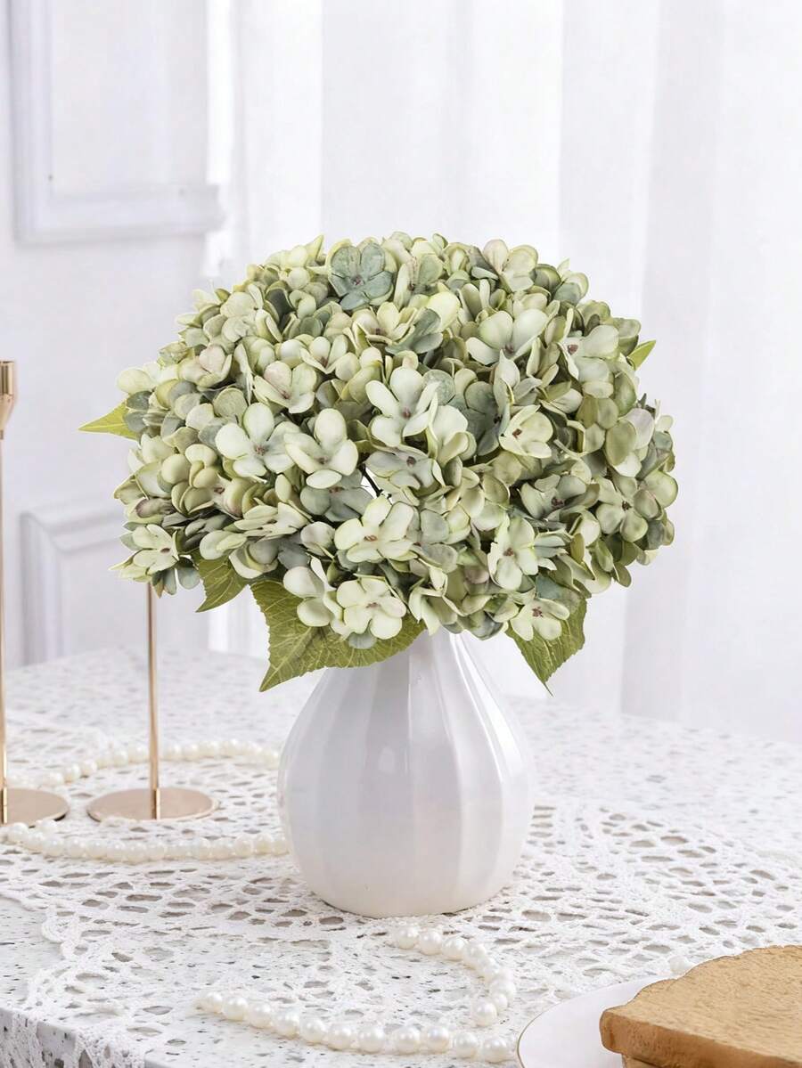 1/80支浪漫仿真绣球花中心装饰品，塑料花，丝绸花束，适用于家居装饰、婚礼装饰、春季装饰、房间装饰、厨房用品、餐厅、卧室装饰、浴室用品、酒店派对活动礼品，手持花艺摆件，适用于情人节客厅/餐桌装饰/新娘捧花/户外花园 - 綠色 - 查看 1